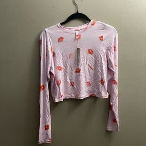 SKIMS Pink Long Sleeve Crop T-Shirt